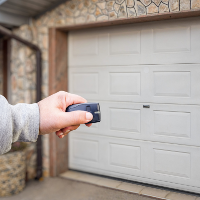 Fort Collins security key fob pointing to a garage door